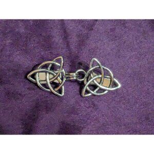 Silver Tone Double Shawl Cardigan Clasp Celtic Knot Triangle 2.5 in Long CL2